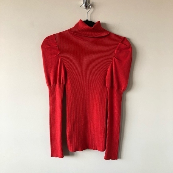 Nwt-Anthropologie “Chelsea” Ribbed Puff Sleeve Lightweight Turtleneck - Picture 2 of 8